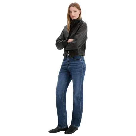 Jean en coton bleu indigo uni avec une coupe droite et 5 poches - Image 4