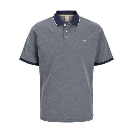Polo marine uni avec une coupe droite et un col boutonné à manches courtes