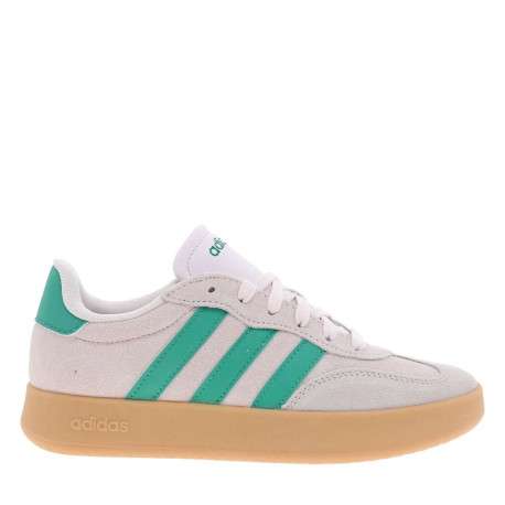 Baskets tennis en cuir roses à talon plat avec des lacets et un logo vert - Image 2