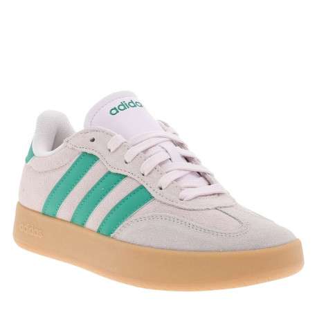 Baskets tennis en cuir roses à talon plat avec des lacets et un logo vert - Image 3
