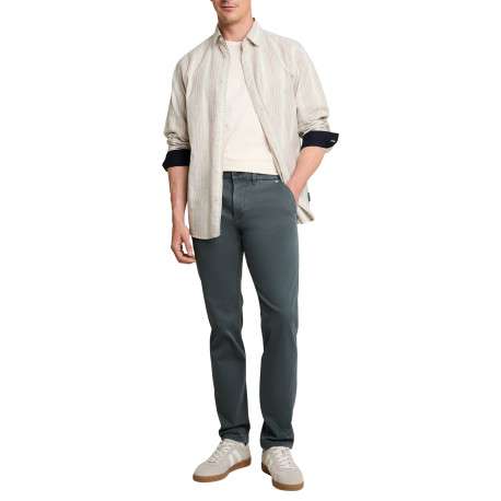 Pantalon chino en coton bleu vert à coupe droite pourvu de poches