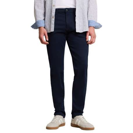 Pantalon chino en coton marine à coupe droite pourvu de poches - Image 2
