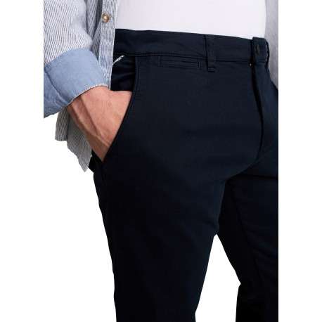 Pantalon chino en coton marine à coupe droite pourvu de poches - Image 4