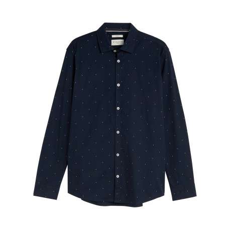 Chemise en coton marine à motifs pourvue d'une coupe ajustée