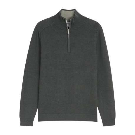 Pull en coton gris à coupe ajustée pourvu d'un col camionneur