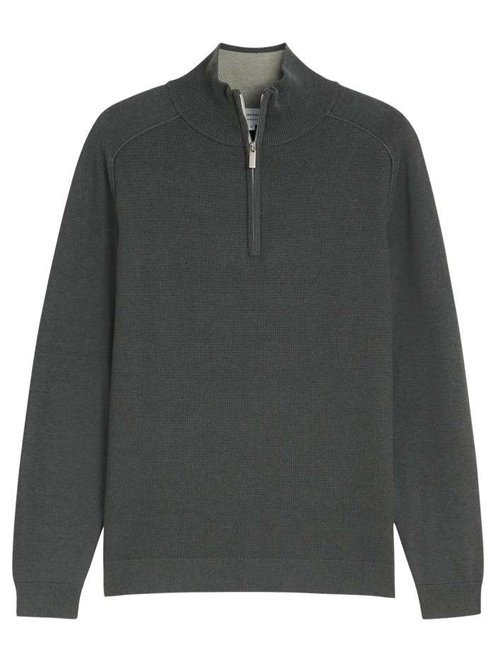 Pull en coton gris à coupe ajustée pourvu d'un col camionneur