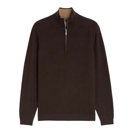 Pull en coton marron à coupe ajustée pourvu d'un col camionneur