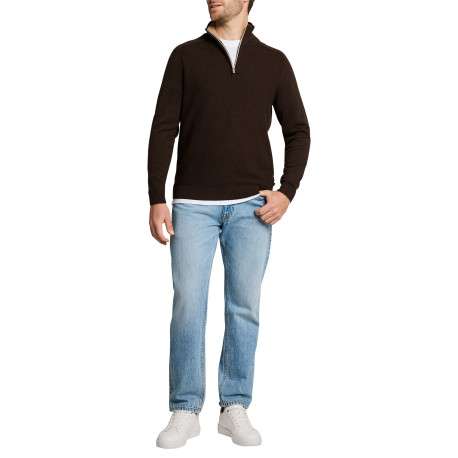 Pull en coton marron à coupe ajustée pourvu d'un col camionneur - Image 2