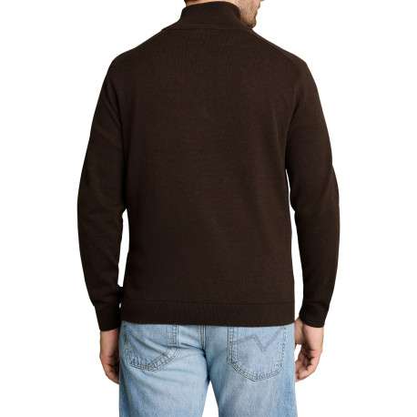 Pull en coton marron à coupe ajustée pourvu d'un col camionneur - Image 3