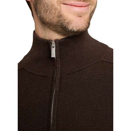 Pull en coton marron à coupe ajustée pourvu d'un col camionneur - Image 4