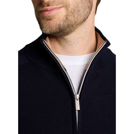 Pull en coton marine à coupe ajustée pourvu d'un col camionneur - Image 3
