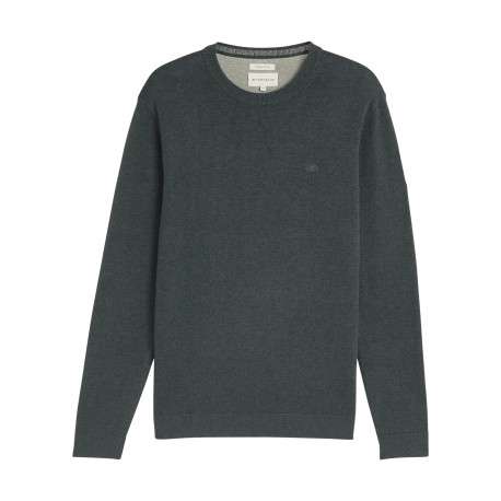 Pull en coton gris à coupe droite pourvu d'un col rond et de manches longues