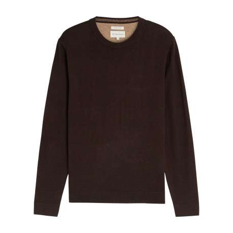 Pull en coton marron à coupe droite pourvu d'un col rond et de manches longues