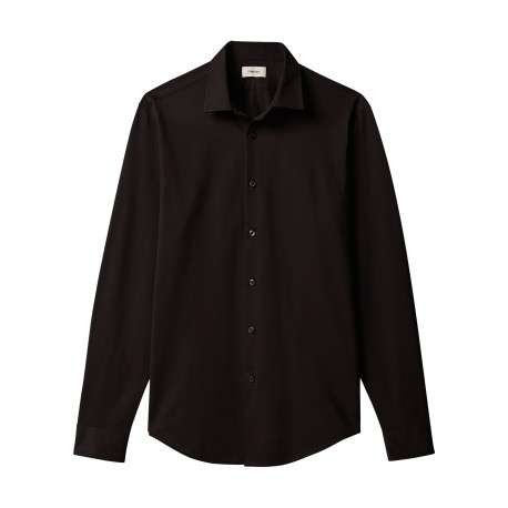 Chemise en coton mélangé noire à coupe droite pourvue d'un col à revers