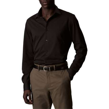 Chemise en coton mélangé noire à coupe droite pourvue d'un col à revers - Image 2