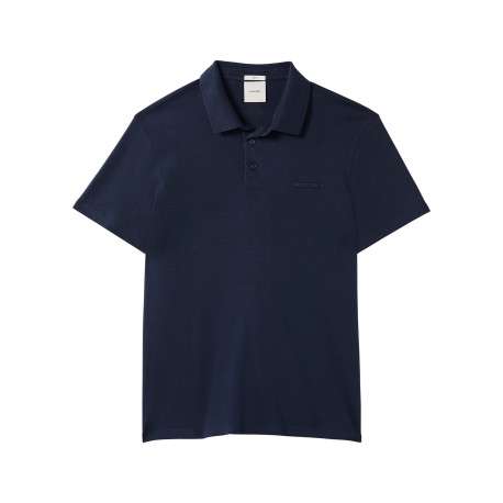 Polo en coton marine à coupe droite pourvu d'un col boutonné