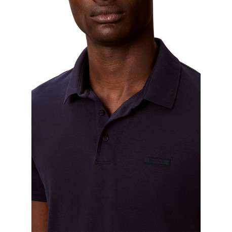 Polo en coton marine à coupe droite pourvu d'un col boutonné - Image 4