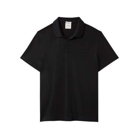 Polo en coton noir à coupe droite pourvu d'un col à revers boutonné