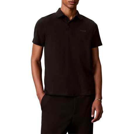 Polo en coton noir à coupe droite pourvu d'un col à revers boutonné - Image 2