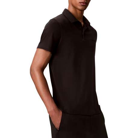 Polo en coton noir à coupe droite pourvu d'un col à revers boutonné - Image 4