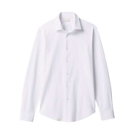 Chemise en coton mélangé blanche à coupe droite pourvue d'un col à revers
