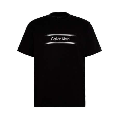 T-shirt en coton noir à coupe droite pourvu d'un col rond en maille piquée