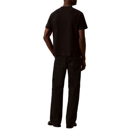 T-shirt en coton noir à coupe droite pourvu d'un col rond en maille piquée - Image 3