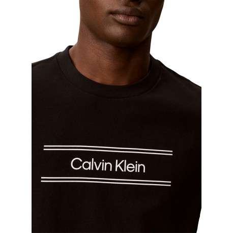 T-shirt en coton noir à coupe droite pourvu d'un col rond en maille piquée - Image 4