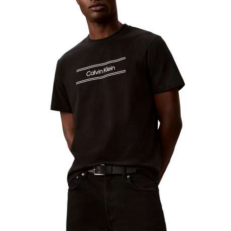 T-shirt en coton noir à coupe droite pourvu d'un col rond en maille piquée - Image 5