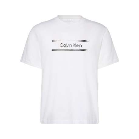 T-shirt en coton blanc à coupe droite pourvu d'un col rond en maille piquée