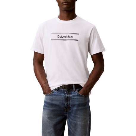 T-shirt en coton blanc à coupe droite pourvu d'un col rond en maille piquée - Image 2
