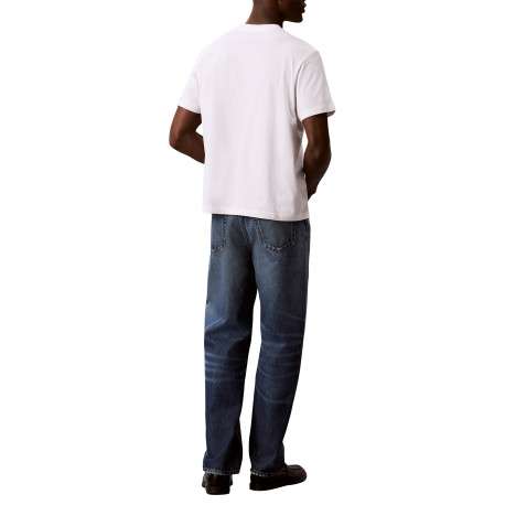 T-shirt en coton blanc à coupe droite pourvu d'un col rond en maille piquée - Image 3
