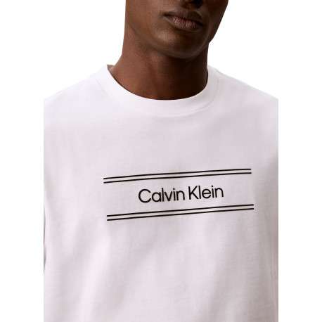 T-shirt en coton blanc à coupe droite pourvu d'un col rond en maille piquée - Image 4