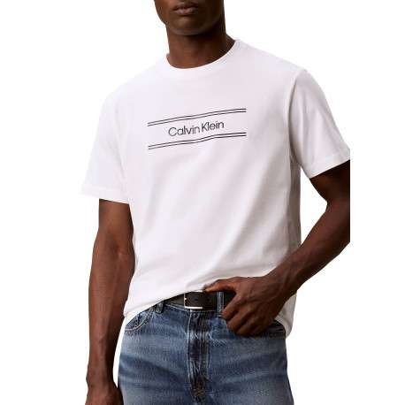T-shirt en coton blanc à coupe droite pourvu d'un col rond en maille piquée - Image 5