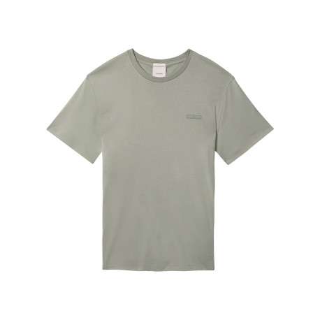 T-shirt en coton kaki à coupe droite pourvu d'un col rond en maille piquée
