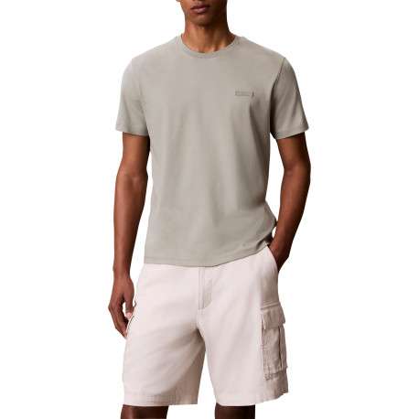 T-shirt en coton kaki à coupe droite pourvu d'un col rond en maille piquée - Image 2