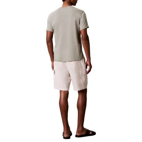 T-shirt en coton kaki à coupe droite pourvu d'un col rond en maille piquée - Image 3