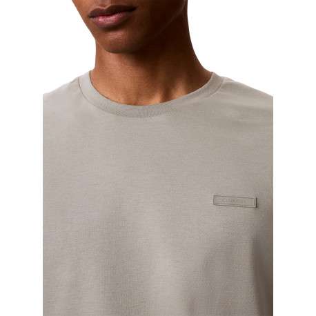 T-shirt en coton kaki à coupe droite pourvu d'un col rond en maille piquée - Image 4