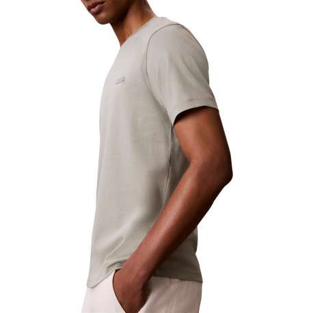 T-shirt en coton kaki à coupe droite pourvu d'un col rond en maille piquée - Image 5