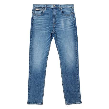 Jean en coton bleu avec une coupe slim muni d'un zip et d'un bouton