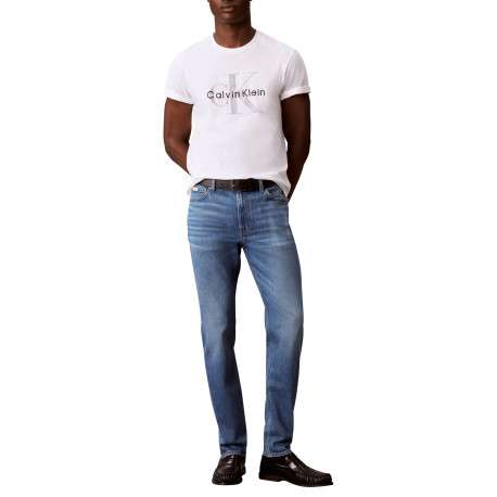 Jean en coton bleu avec une coupe slim muni d'un zip et d'un bouton - Image 4