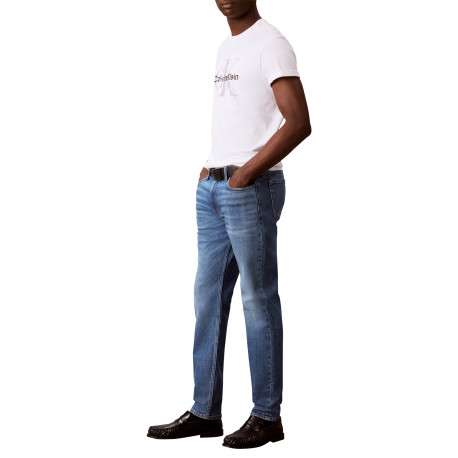 Jean en coton bleu avec une coupe slim muni d'un zip et d'un bouton - Image 5