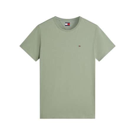 T-shirt en coton olive à coupe droite pourvu d'un col rond côtelé