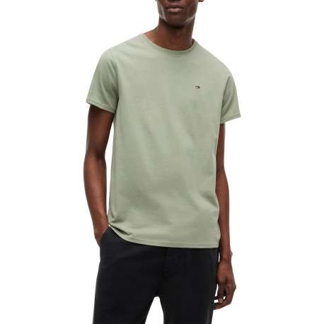 T-shirt en coton olive à coupe droite pourvu d'un col rond côtelé - Image 2