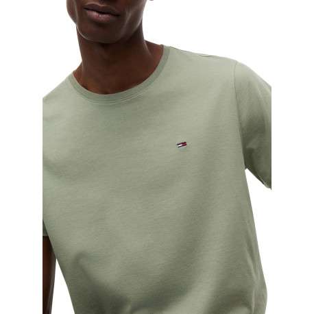 T-shirt en coton olive à coupe droite pourvu d'un col rond côtelé - Image 4