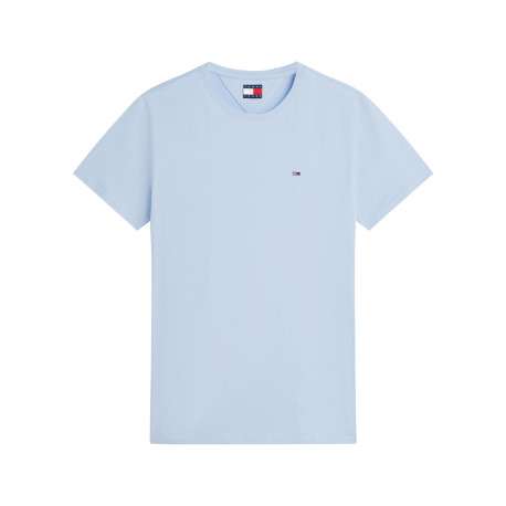 T-shirt en coton ciel à coupe droite pourvu d'un col rond côtelé