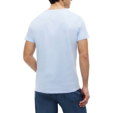 T-shirt en coton ciel à coupe droite pourvu d'un col rond côtelé - Image 3