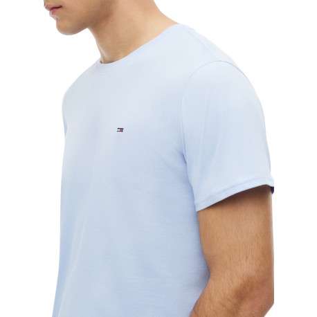 T-shirt en coton ciel à coupe droite pourvu d'un col rond côtelé - Image 4