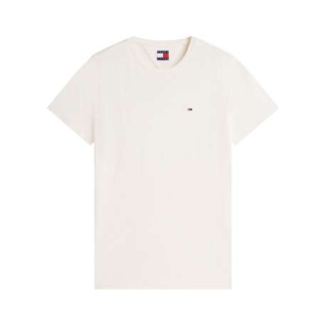 T-shirt en coton écru à coupe droite pourvu d'un col rond côtelé