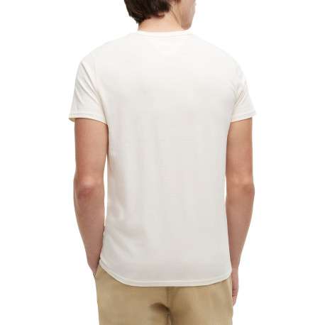 T-shirt en coton écru à coupe droite pourvu d'un col rond côtelé - Image 3